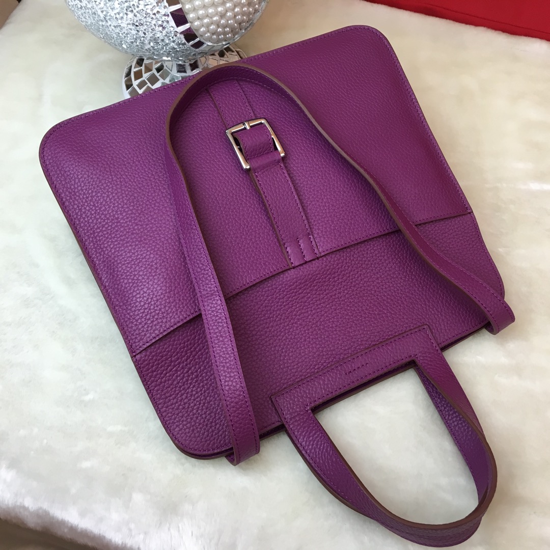 Hermes Halzan 31 Handbag Shoulder Bag In Anemone Clemence Leather